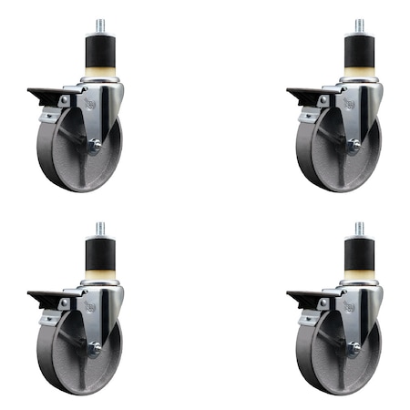 Service Caster 5'' Semi Steel Swivel 1-7/8'' Expanding Stem Caster Set with Brake, 4PK SCC-EX20S515-SSR-PLB-178-4